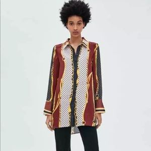 Zara chain printed button down black tunic size L